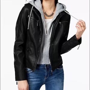 Jou Jou hooded faux leather moto jacket